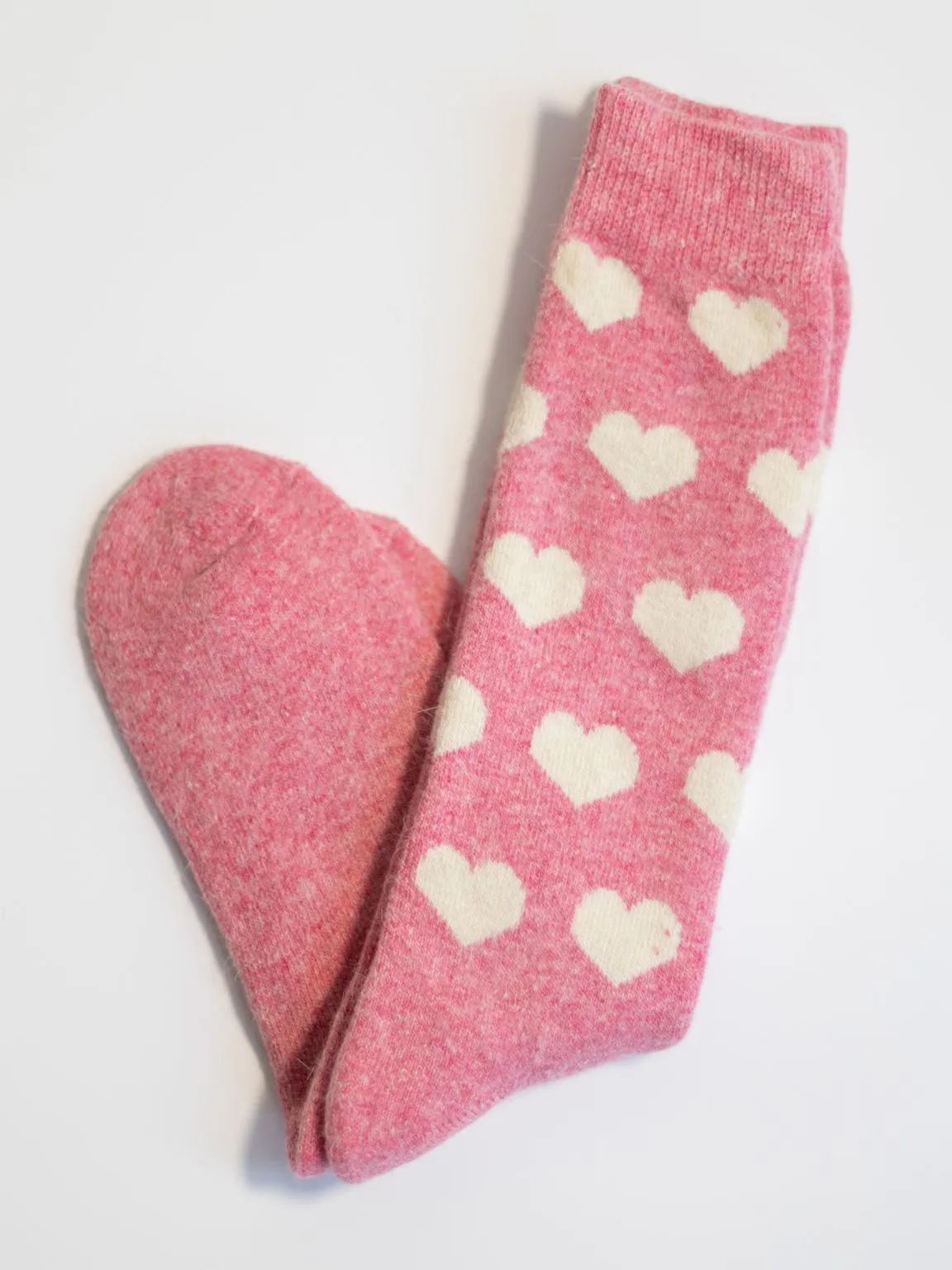 Candy Pink Heart Wool Blend Cozy Socks