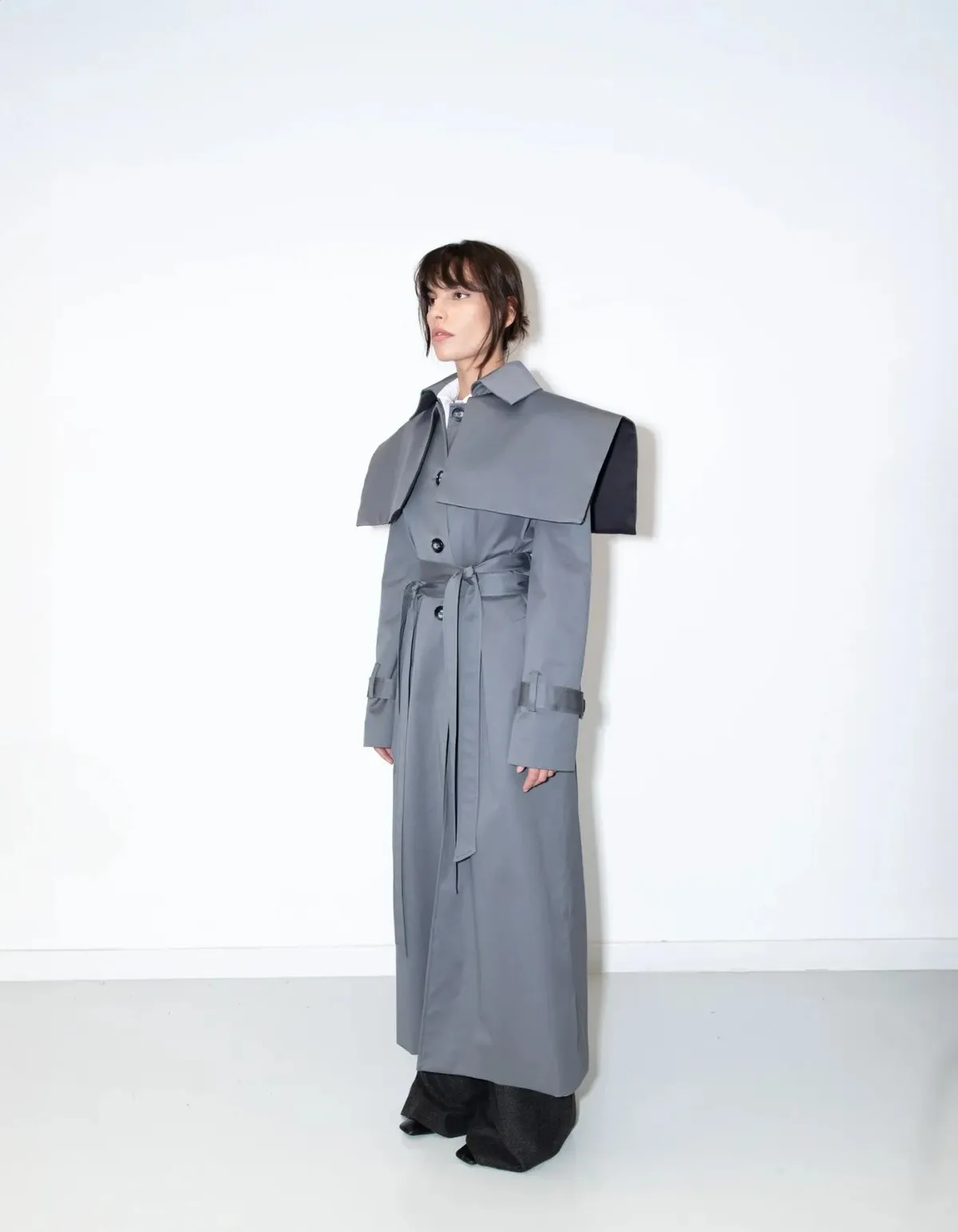 CETA Cape Trench Coat - Grey