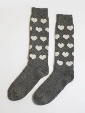 Charcoal Heart Wool Blend Cozy Socks