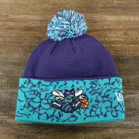 Charlotte Hornets Retro Cuffed Chaos Pom Pom Beanie - Purple and Light Blue Winter Beanie