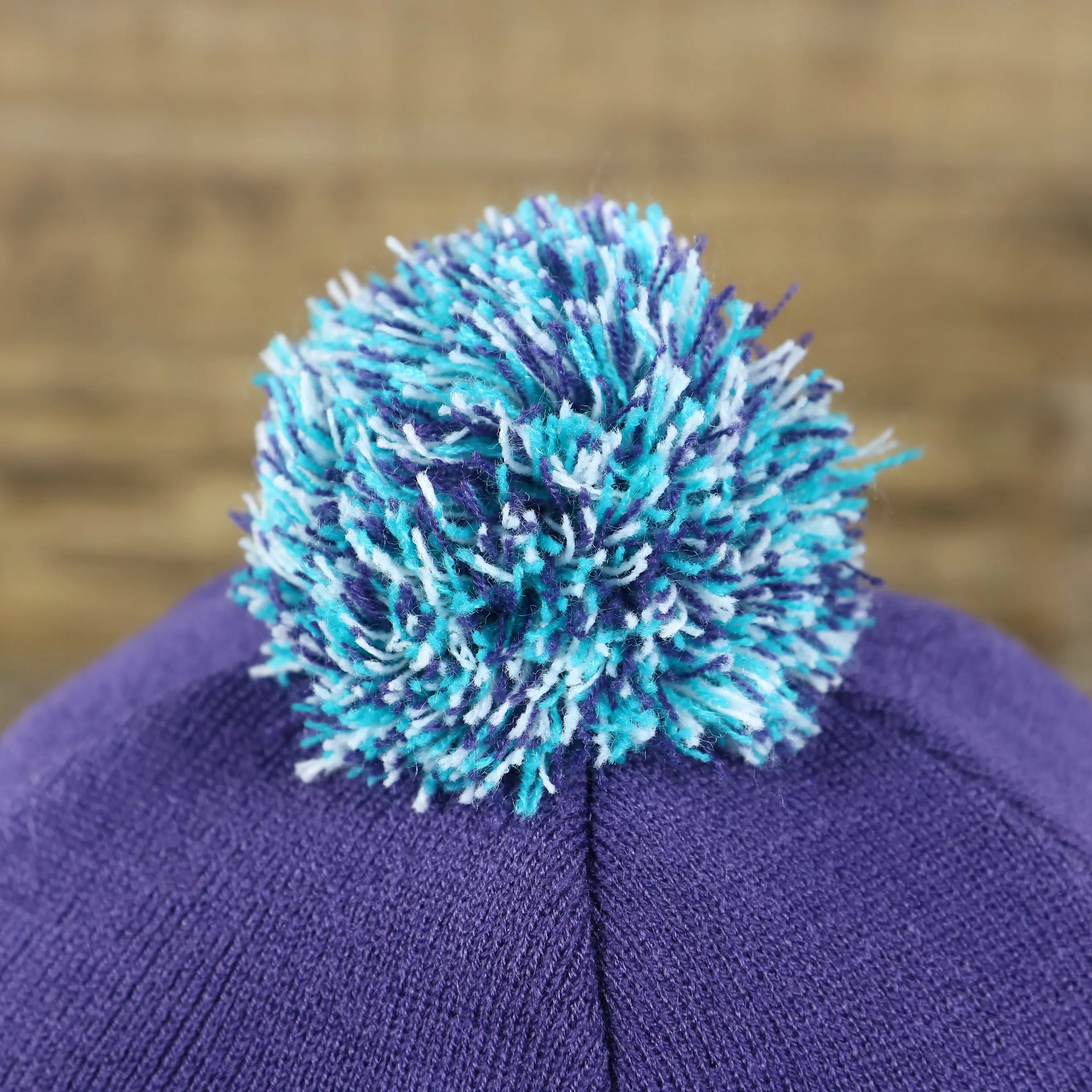 Charlotte Hornets Retro Cuffed Chaos Pom Pom Beanie - Purple and Light Blue Winter Beanie