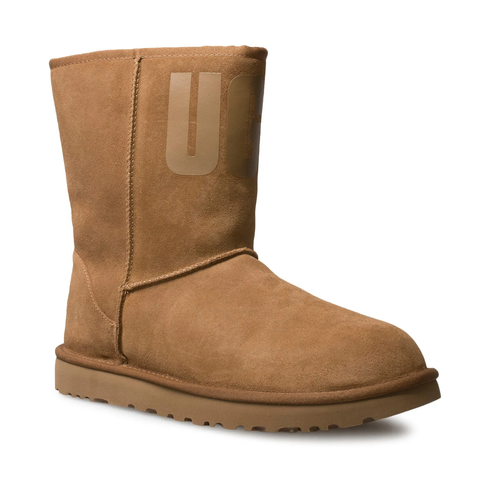 Classic Short UGG Rubber Logo Chestnut Boots for Women