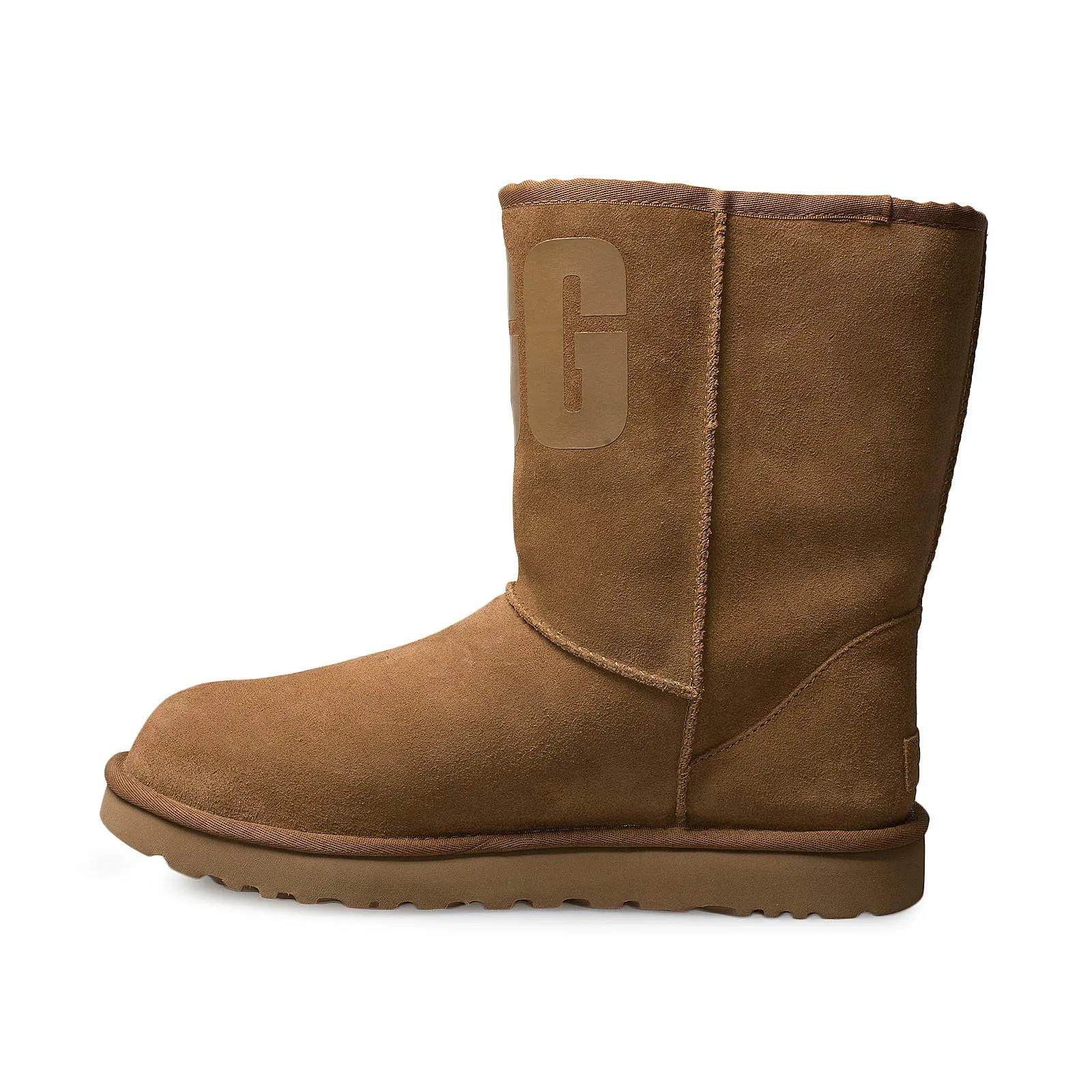 Classic Short UGG Rubber Logo Chestnut Boots for Women