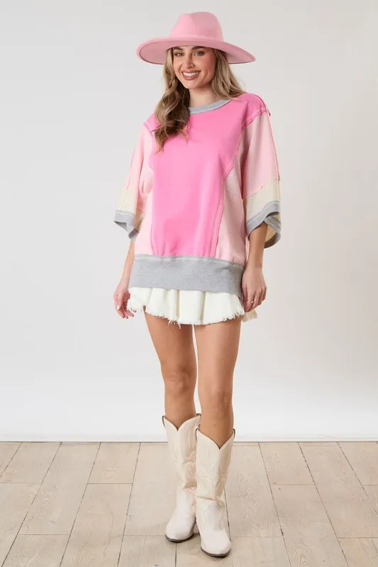 Color Block Thermal Oversized Tee