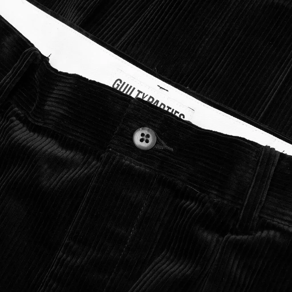 Double Pleat Black Corduroy Trousers