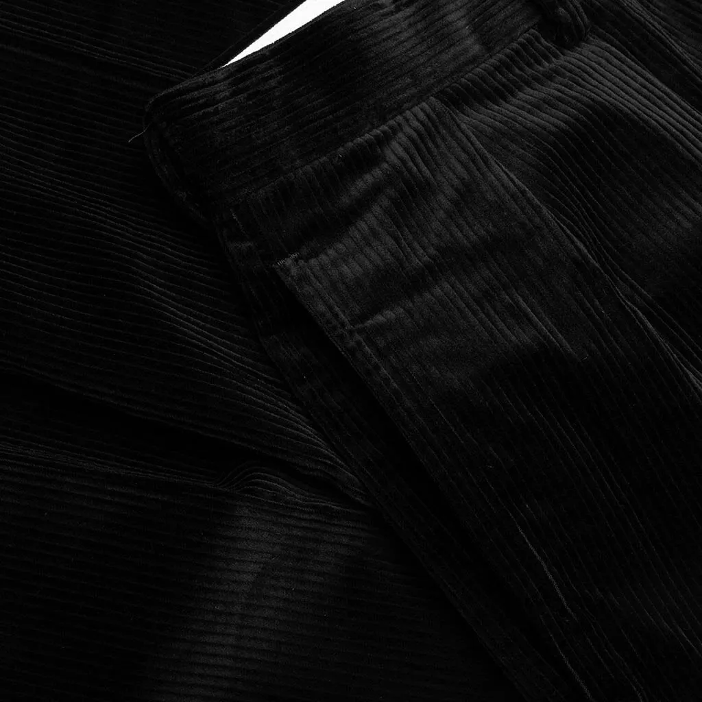 Double Pleat Black Corduroy Trousers