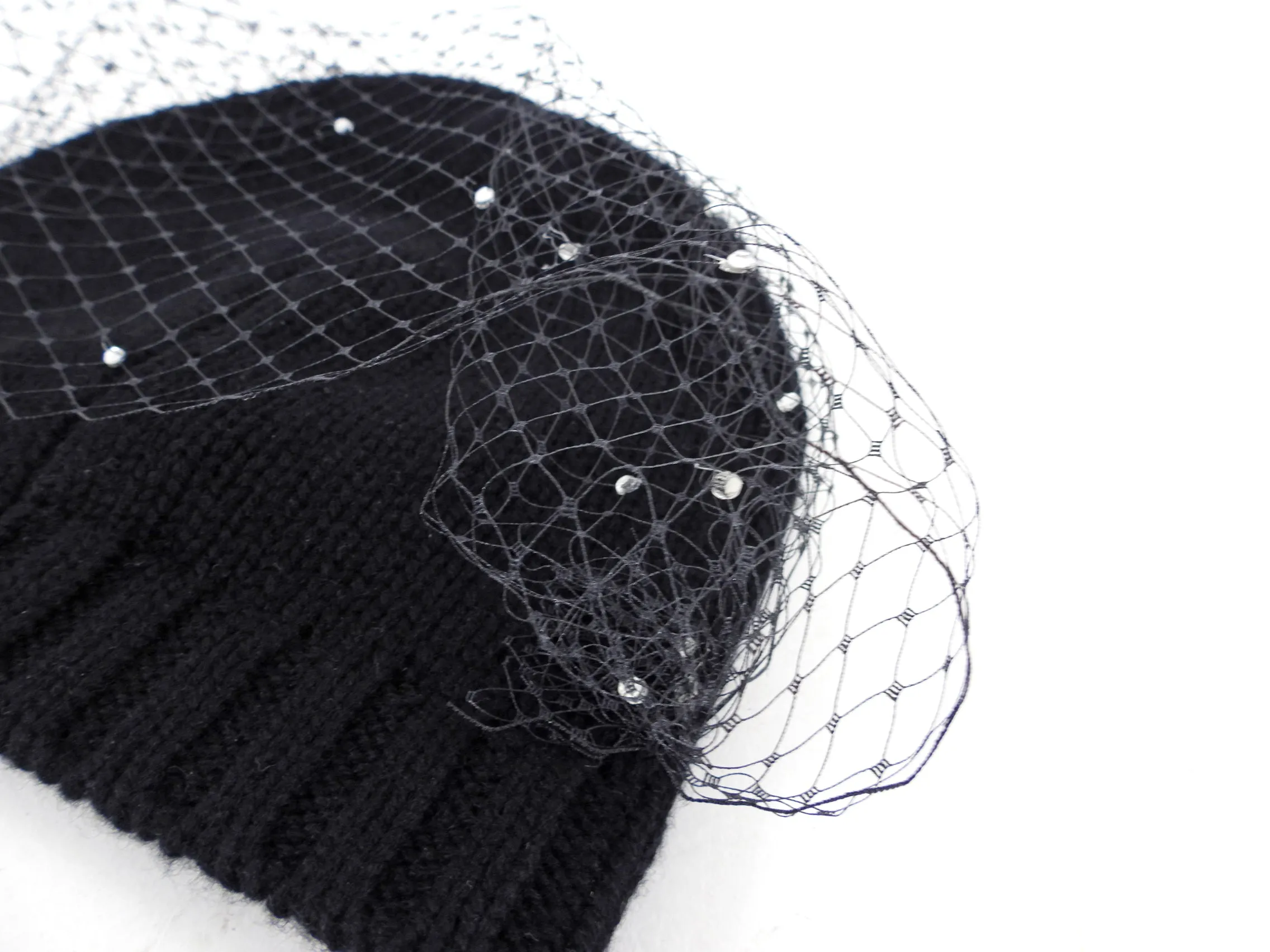 Eugenia Kim Black Toque Hat with Knit Mesh Overlay