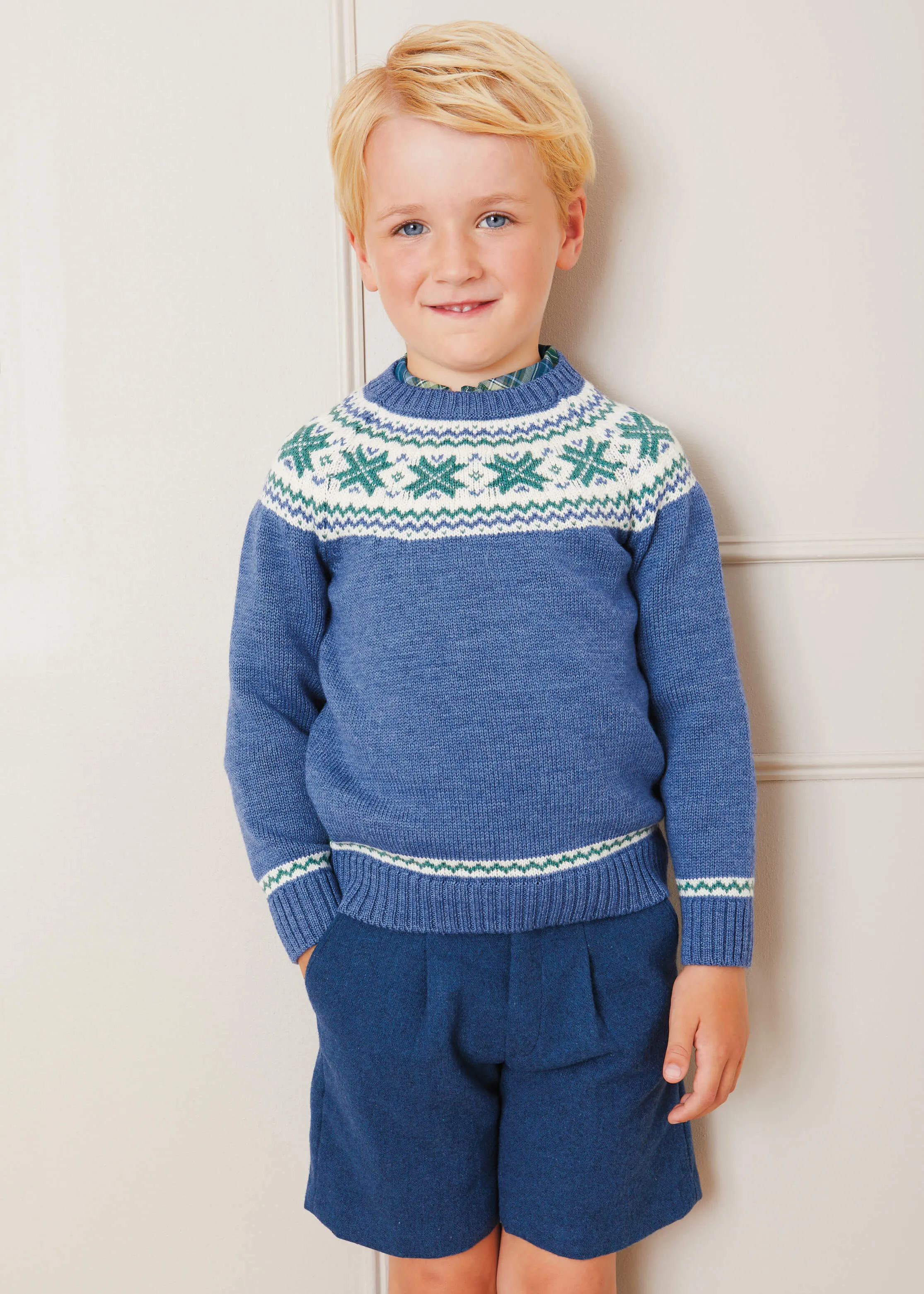 Fair Isle Merino Wool Jumper for Kids - Blue (18 months to 10 years)