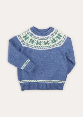 Fair Isle Merino Wool Jumper for Kids - Blue (18 months to 10 years)