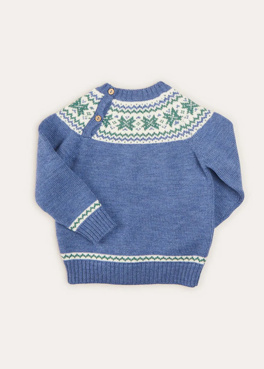 Fair Isle Merino Wool Jumper for Kids - Blue (18 months to 10 years)