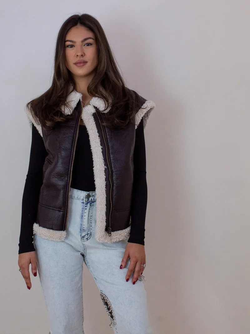 Faux Leather Shearling Vest