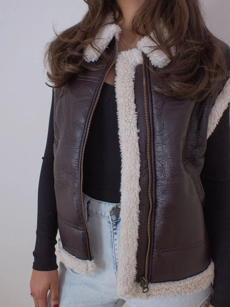 Faux Leather Shearling Vest