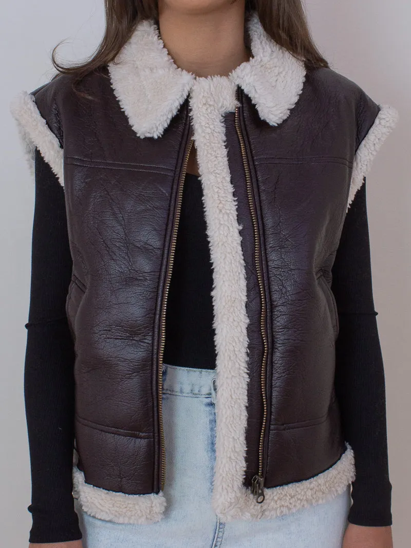 Faux Leather Shearling Vest