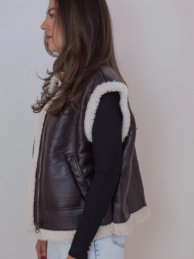 Faux Leather Shearling Vest