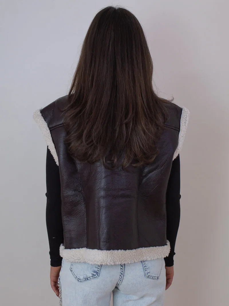 Faux Leather Shearling Vest