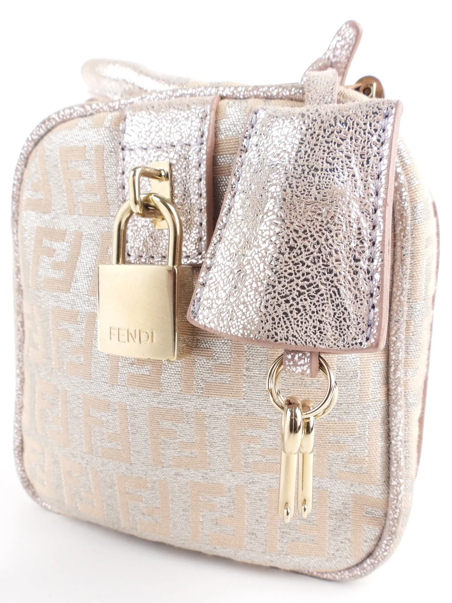 Fendi Metallic Pink Zucchino Shimmer Canvas FF Monogram Boston Bag