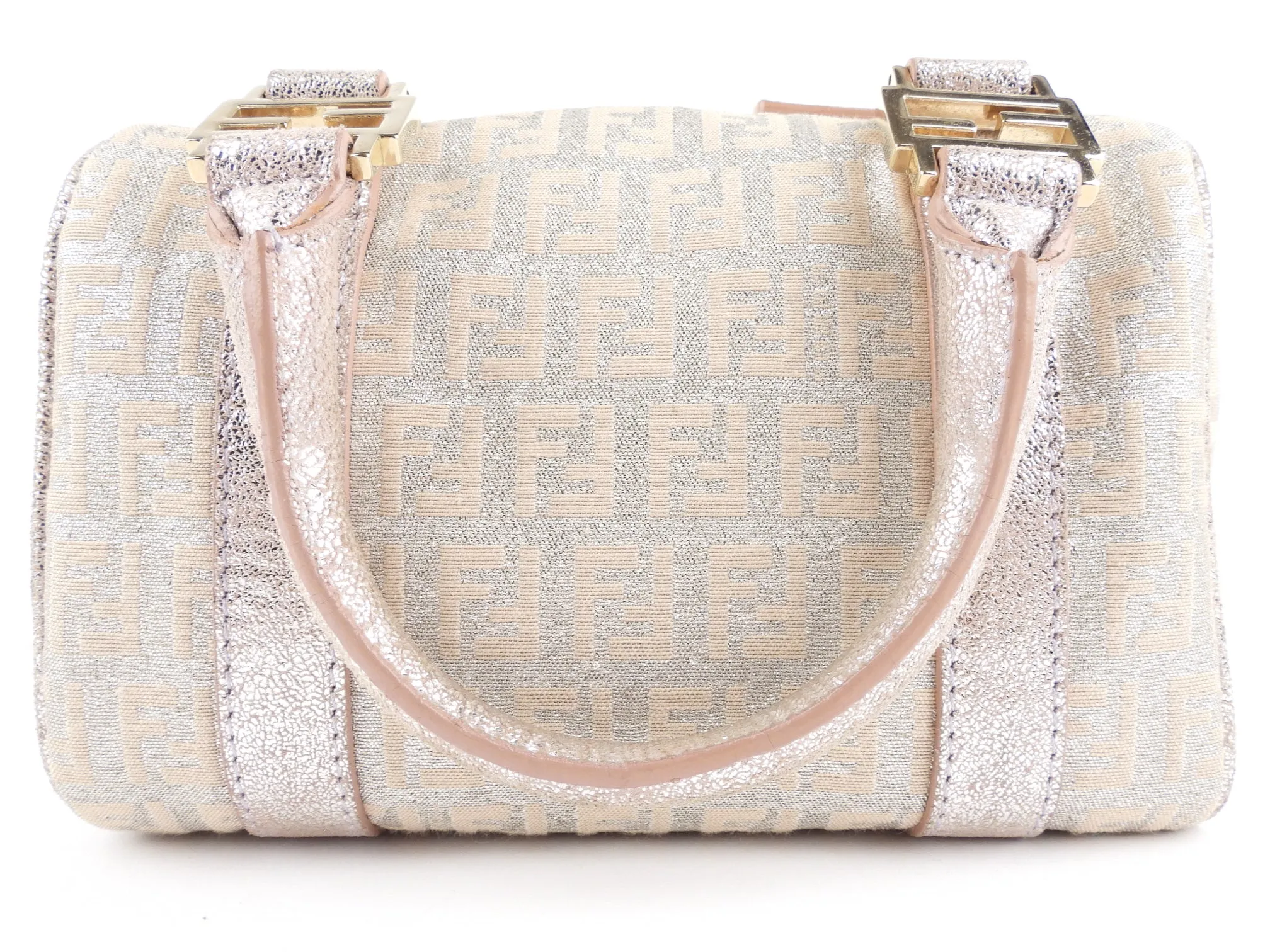 Fendi Metallic Pink Zucchino Shimmer Canvas FF Monogram Boston Bag