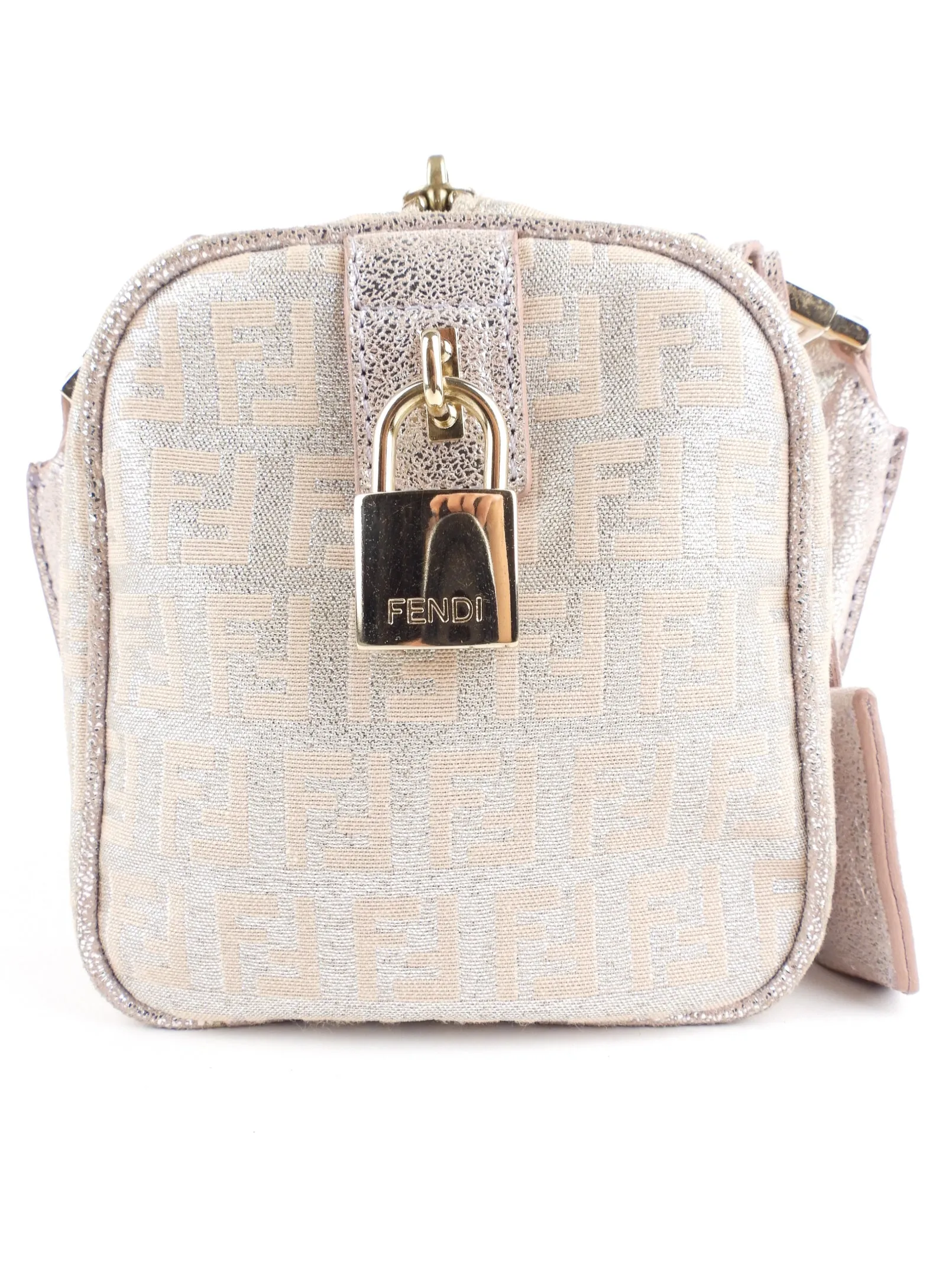 Fendi Metallic Pink Zucchino Shimmer Canvas FF Monogram Boston Bag