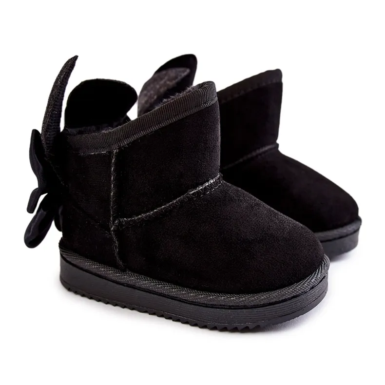 FR1 Girls' Black Meriva Warm Snow Boots With Bows