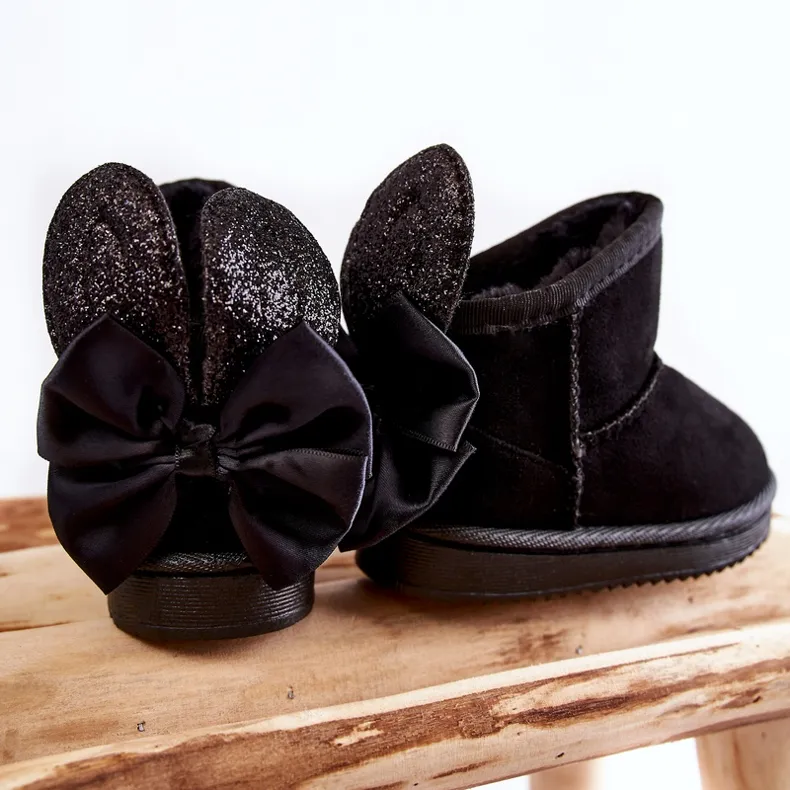 FR1 Girls' Black Meriva Warm Snow Boots With Bows