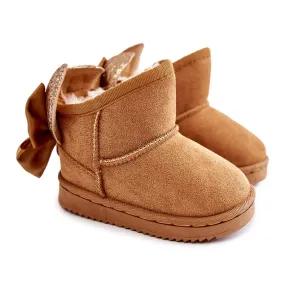 FR1 Girls' Warm Snow Boots With Bows Camel Meriva brown