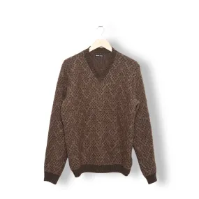 Frank Leder Brown Handknitted V-Neck Pullover