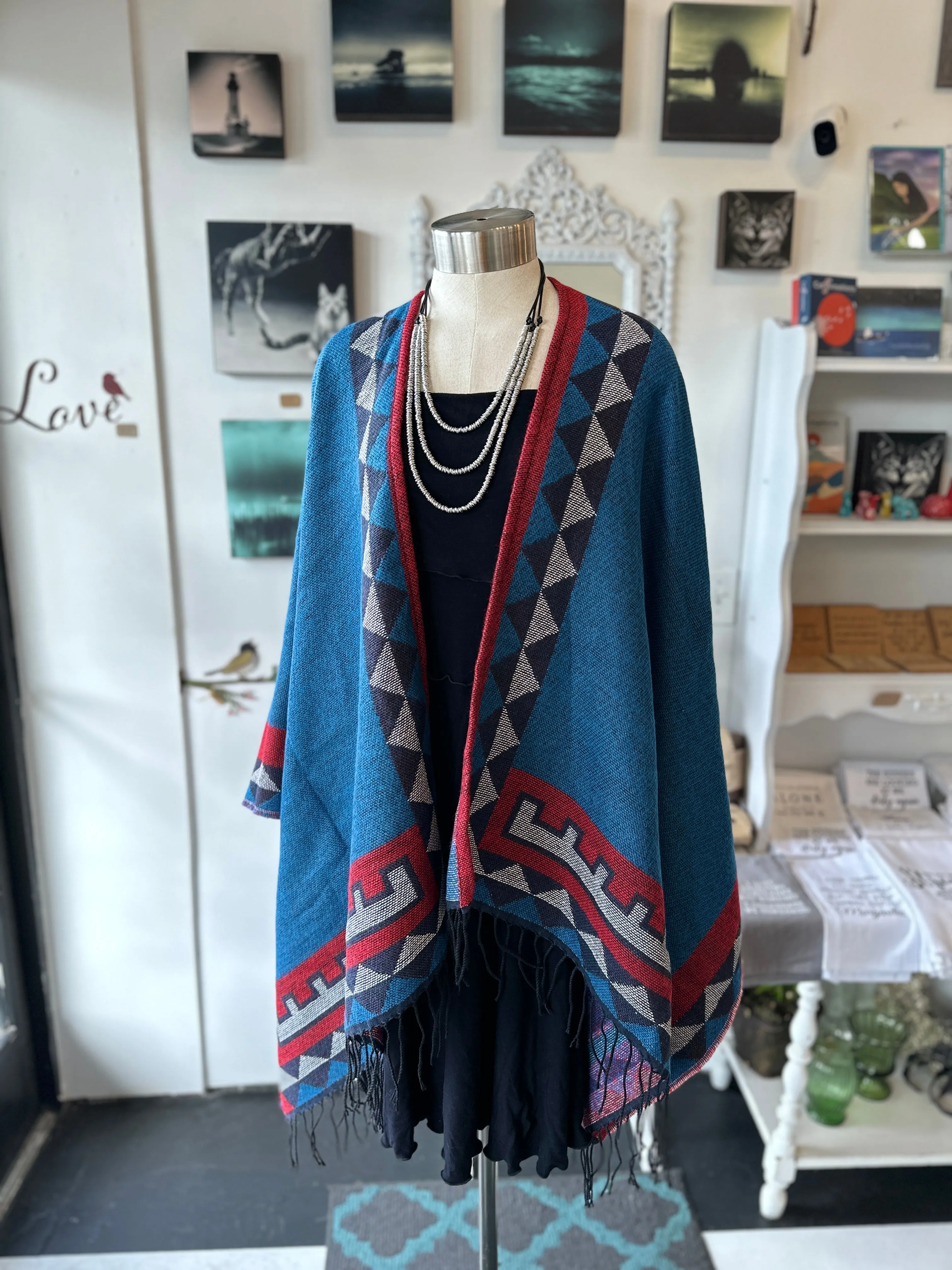 Geometric Poncho Shawl Wrap - Colorful and Stylish.