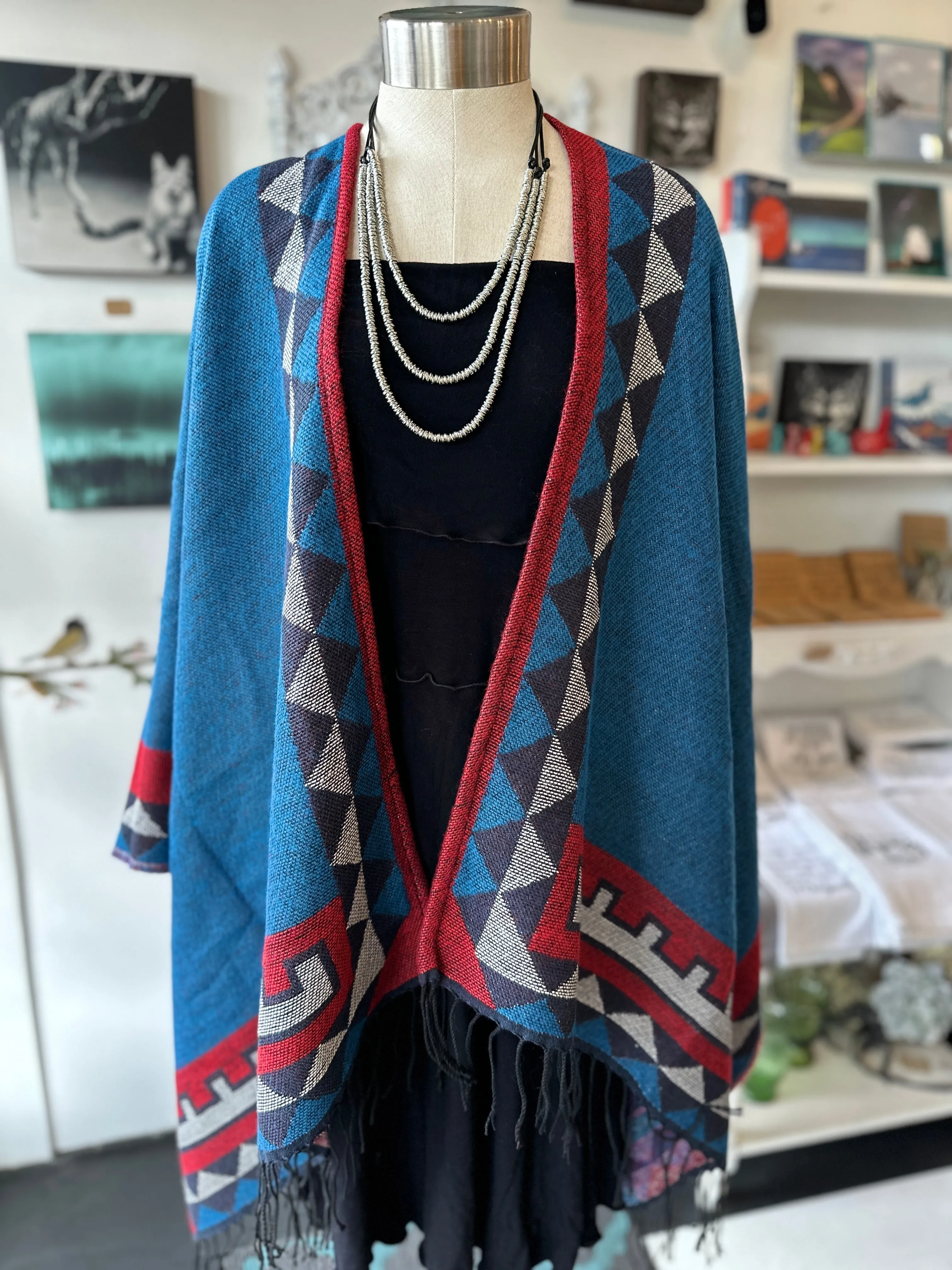 Geometric Poncho Shawl Wrap - Colorful and Stylish.