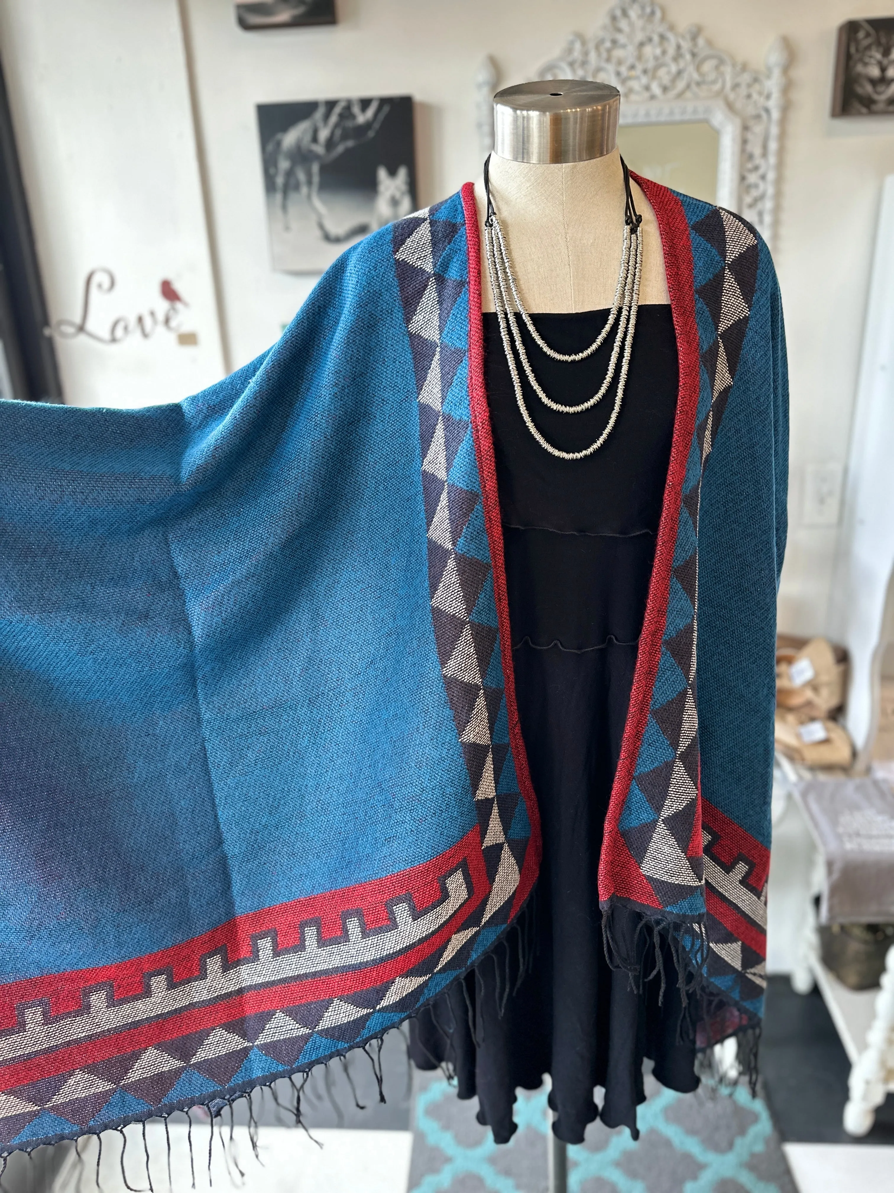 Geometric Poncho Shawl Wrap - Colorful and Stylish.