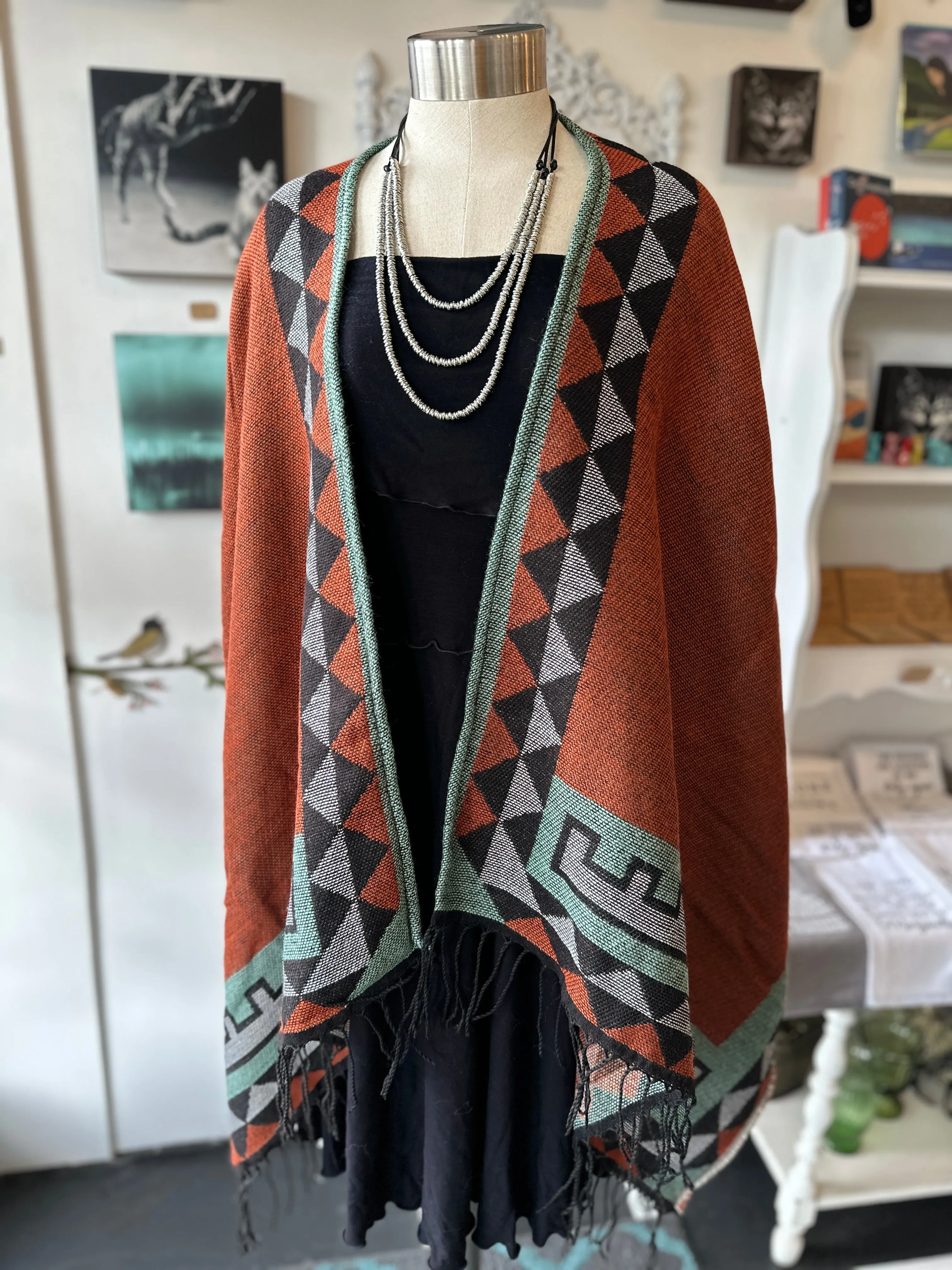 Geometric Poncho Shawl Wrap - Colorful and Stylish.