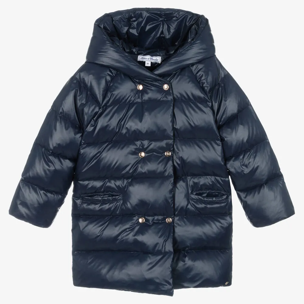 Girls Navy Blue Down Padded Puffer Coat