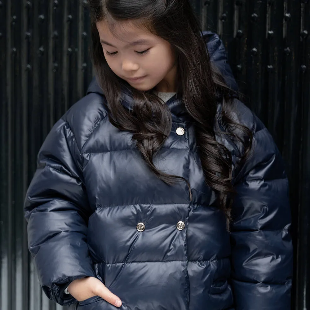 Girls Navy Blue Down Padded Puffer Coat