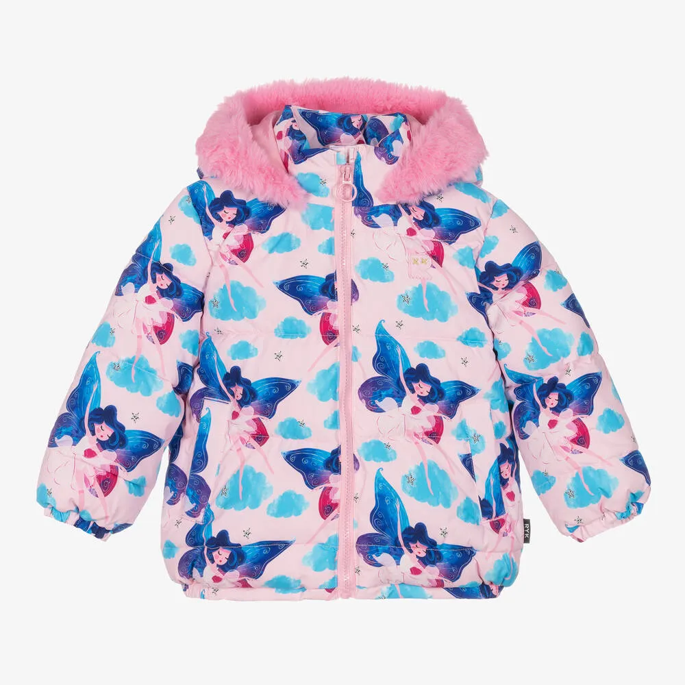 Girls Pink & Blue Fairy Puffer Coat