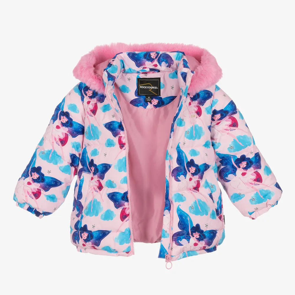 Girls Pink & Blue Fairy Puffer Coat