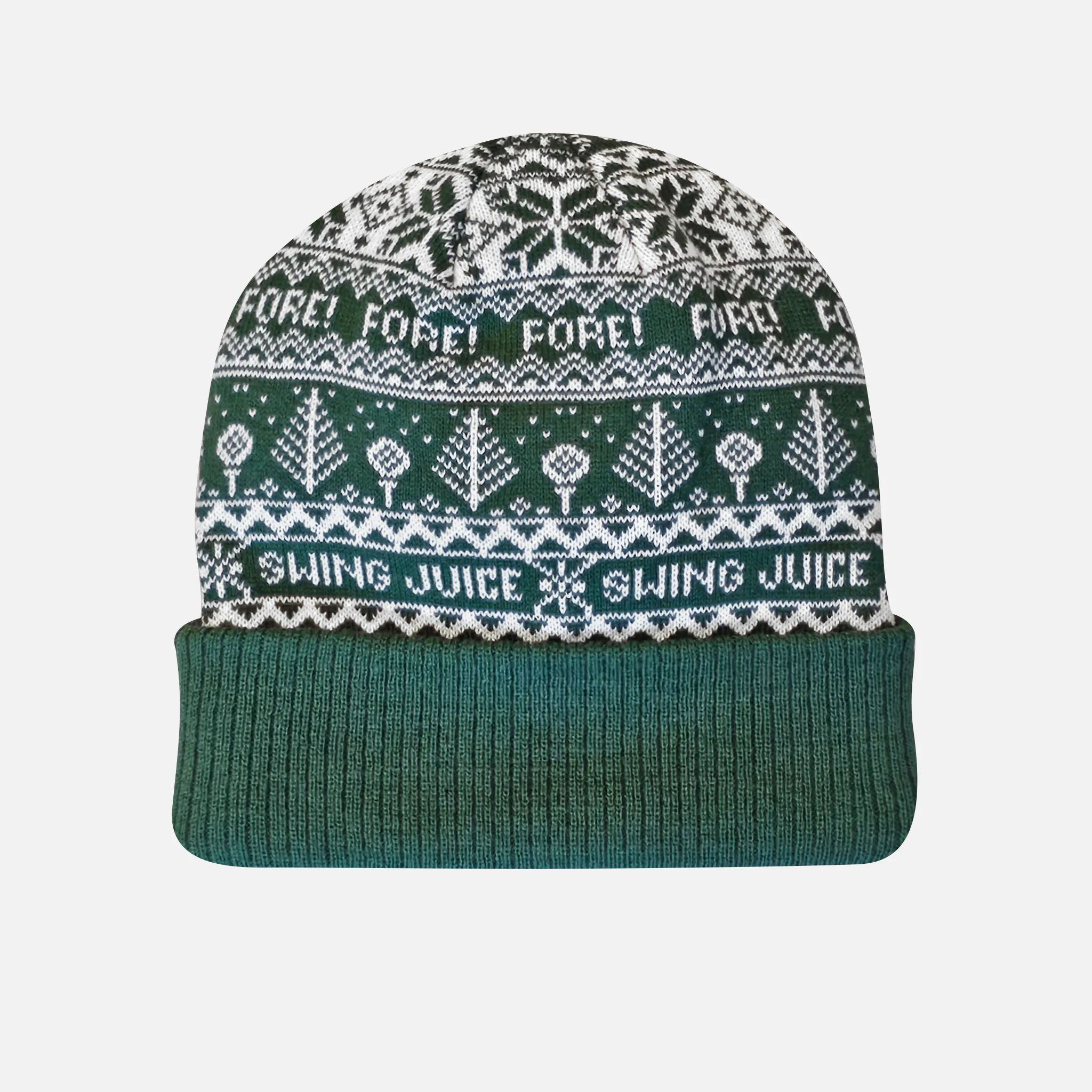 Golf Beanie Dark Green - Fairisle Knit - Unisex - One Size