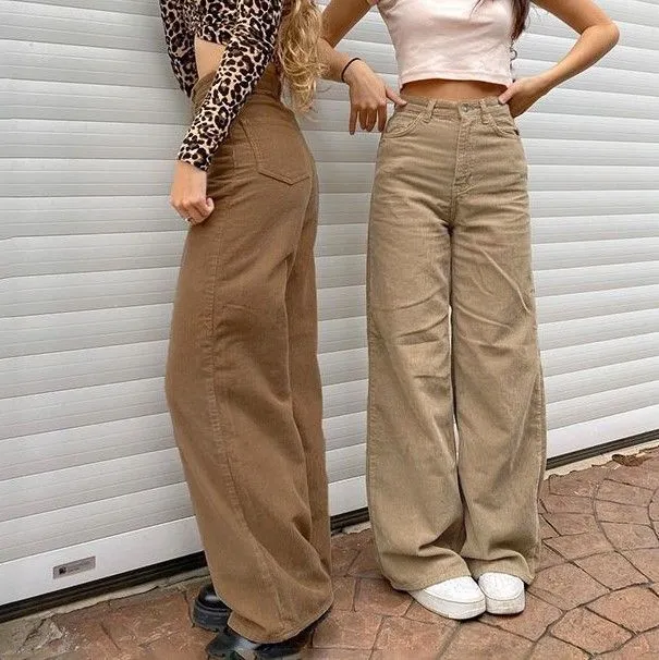 High-Waisted Corduroy Wide Leg Pants - dd10