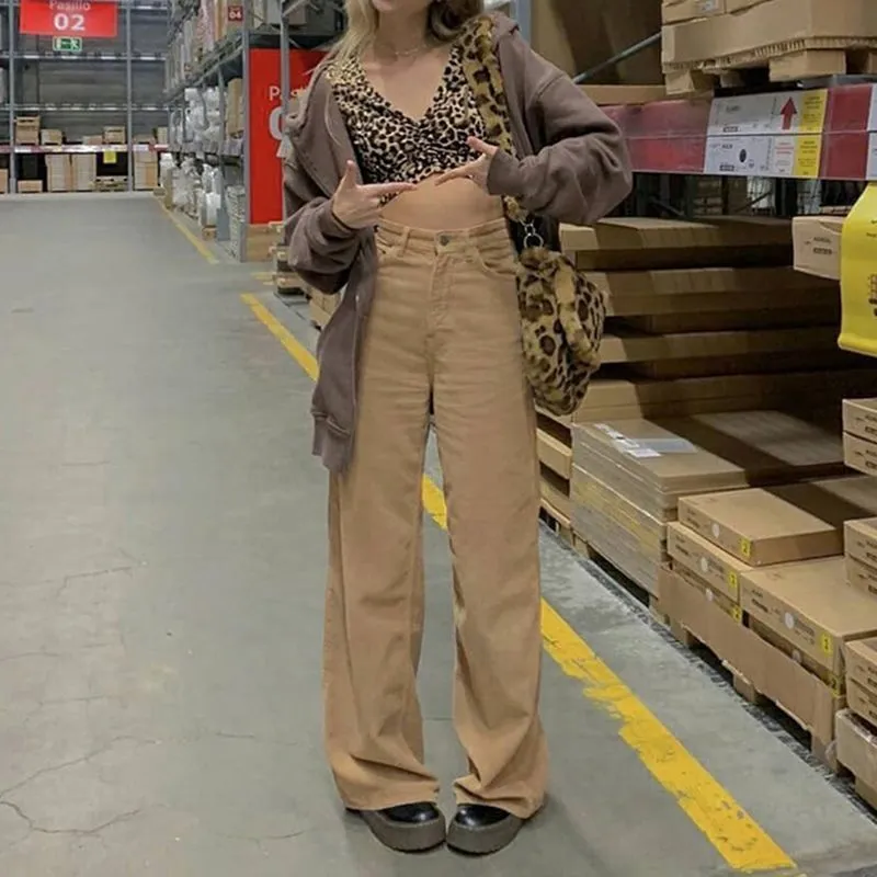 High-Waisted Corduroy Wide Leg Pants - dd10