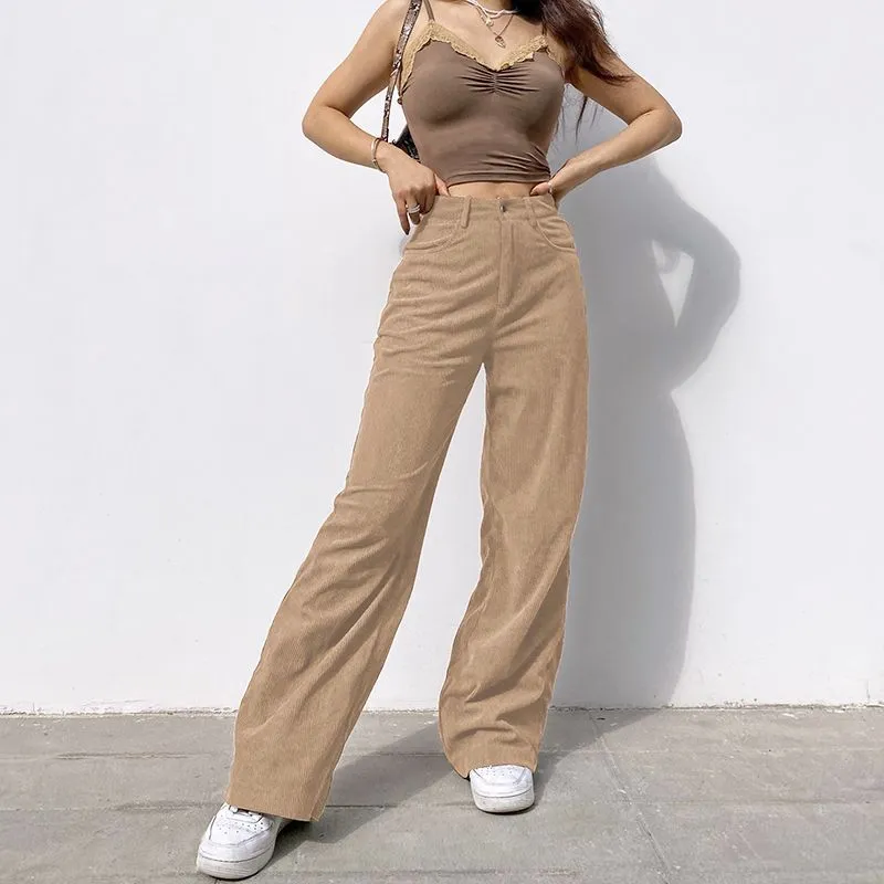 High-Waisted Corduroy Wide Leg Pants - dd10