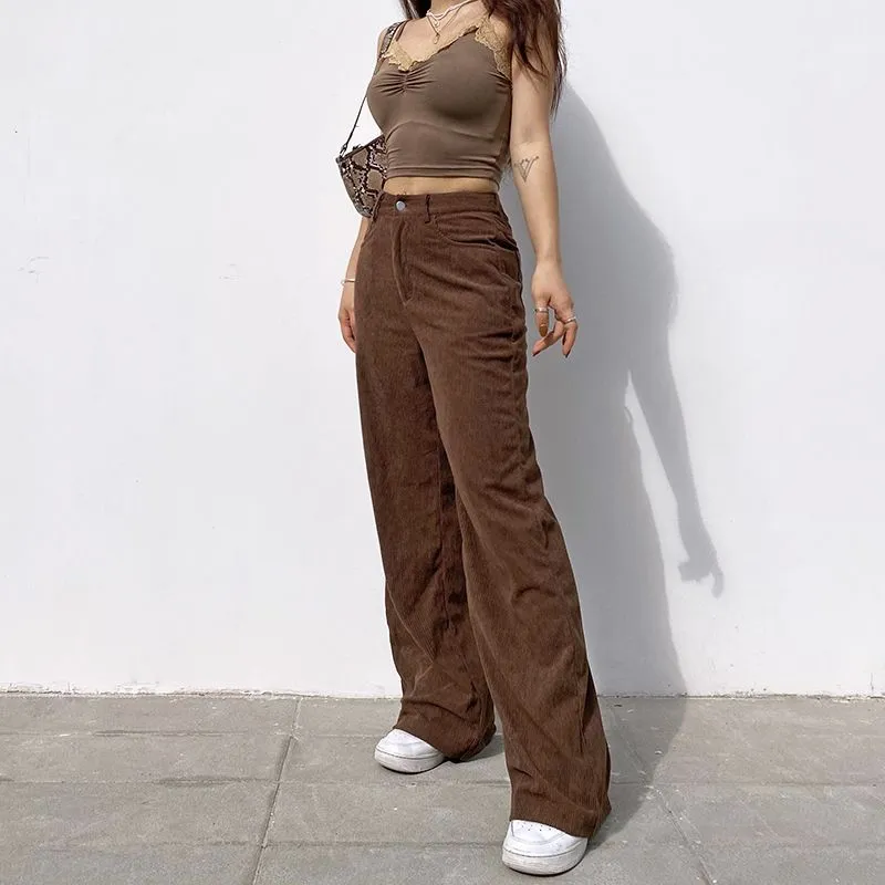 High-Waisted Corduroy Wide Leg Pants - dd10