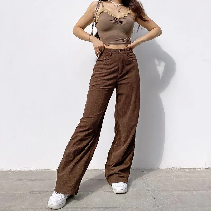 High-Waisted Corduroy Wide Leg Pants - dd10