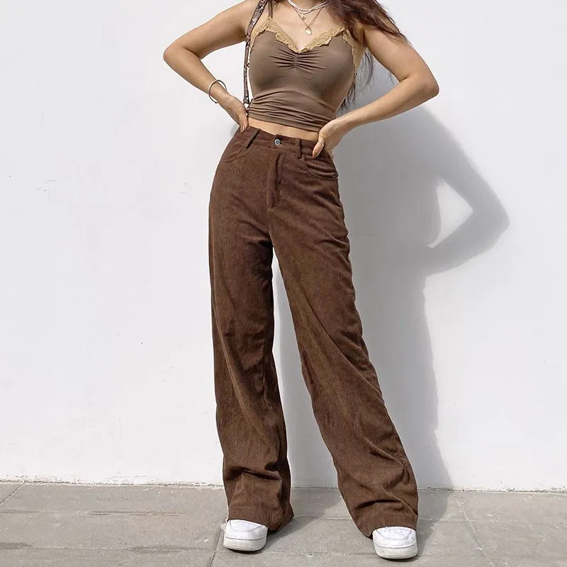 High-Waisted Corduroy Wide Leg Pants - dd10