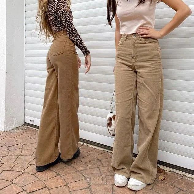 High-Waisted Corduroy Wide Leg Pants - dd10