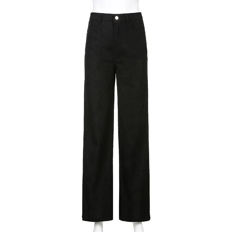 High-Waisted Corduroy Wide Leg Pants - dd10