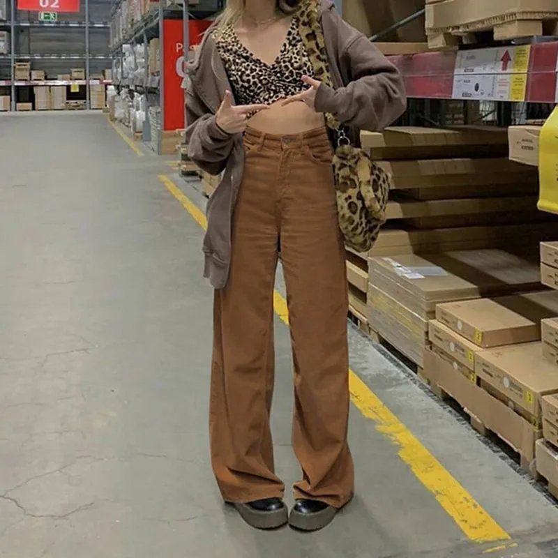 High-Waisted Corduroy Wide Leg Pants - dd10