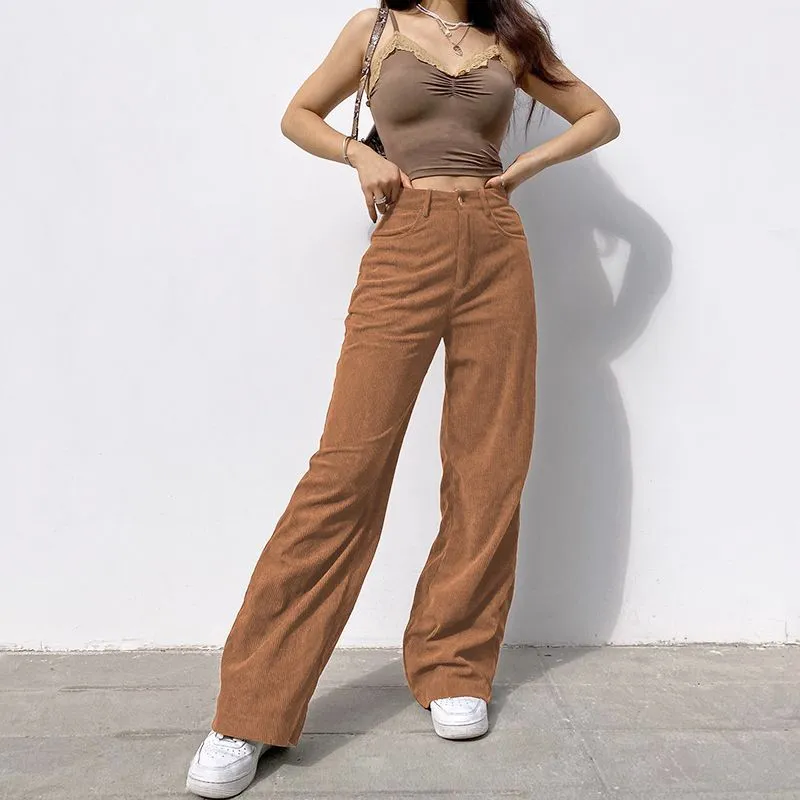 High-Waisted Corduroy Wide Leg Pants - dd10