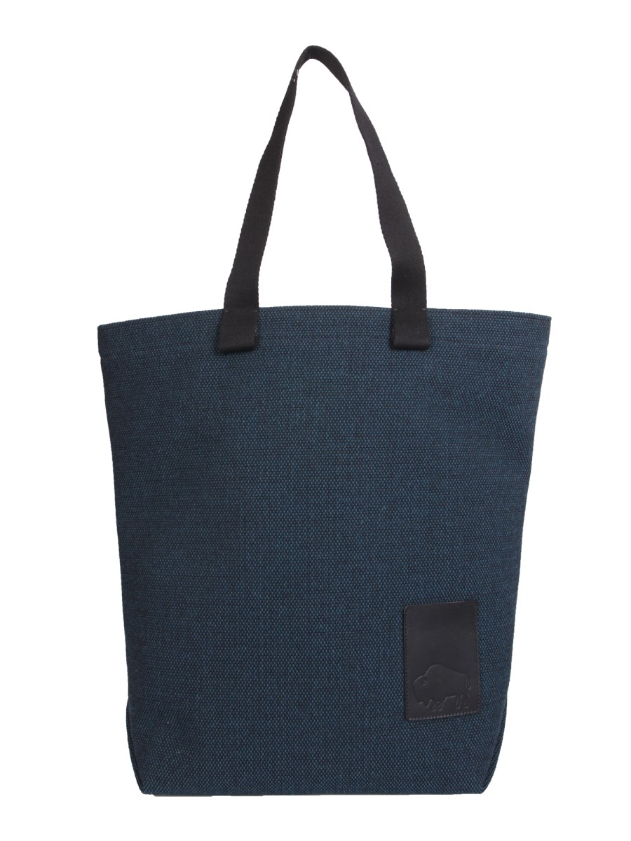 IL BISONTE    CANVAS SHOPPING BAG WITH LEATHER LOGO PATCH