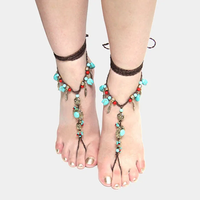 iLLASPARKZ turquoise anklets | charm beaded lace up strap | 1 pair