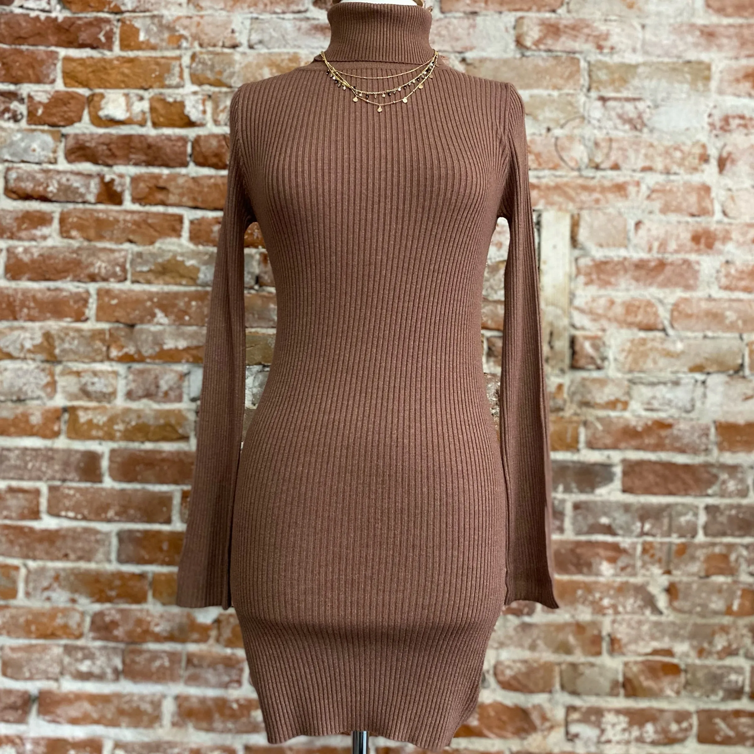 Jessie Turtleneck Dress in Ribbed Fabric