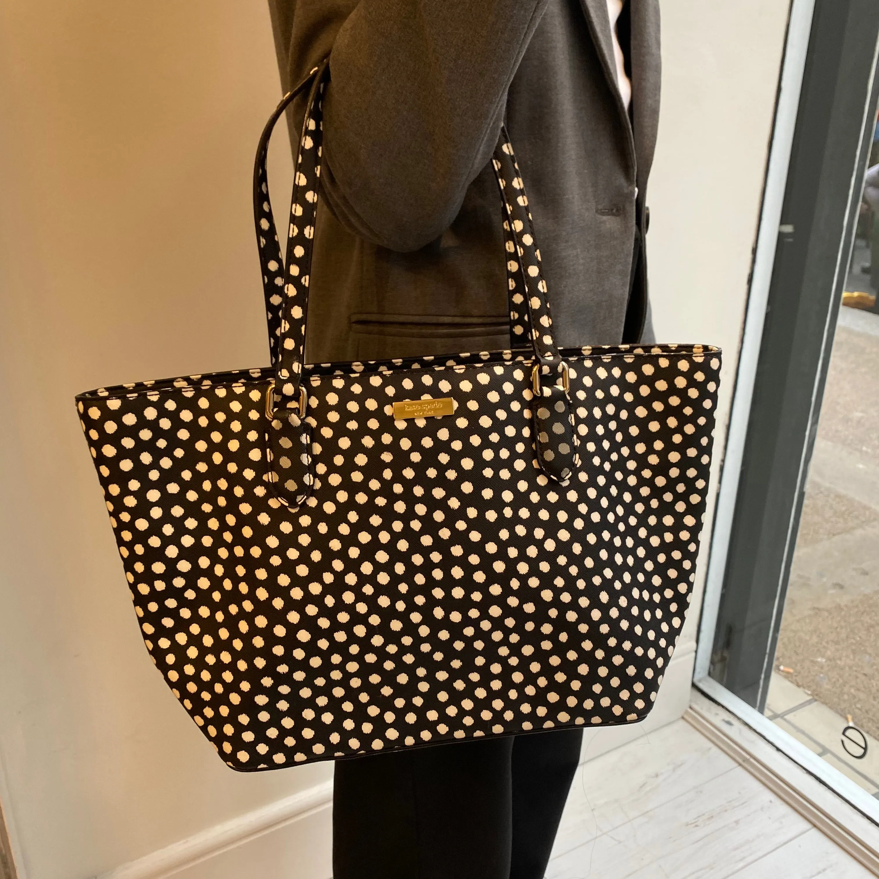 Kate Spade Laurel Way Black & White Polkadot Tote