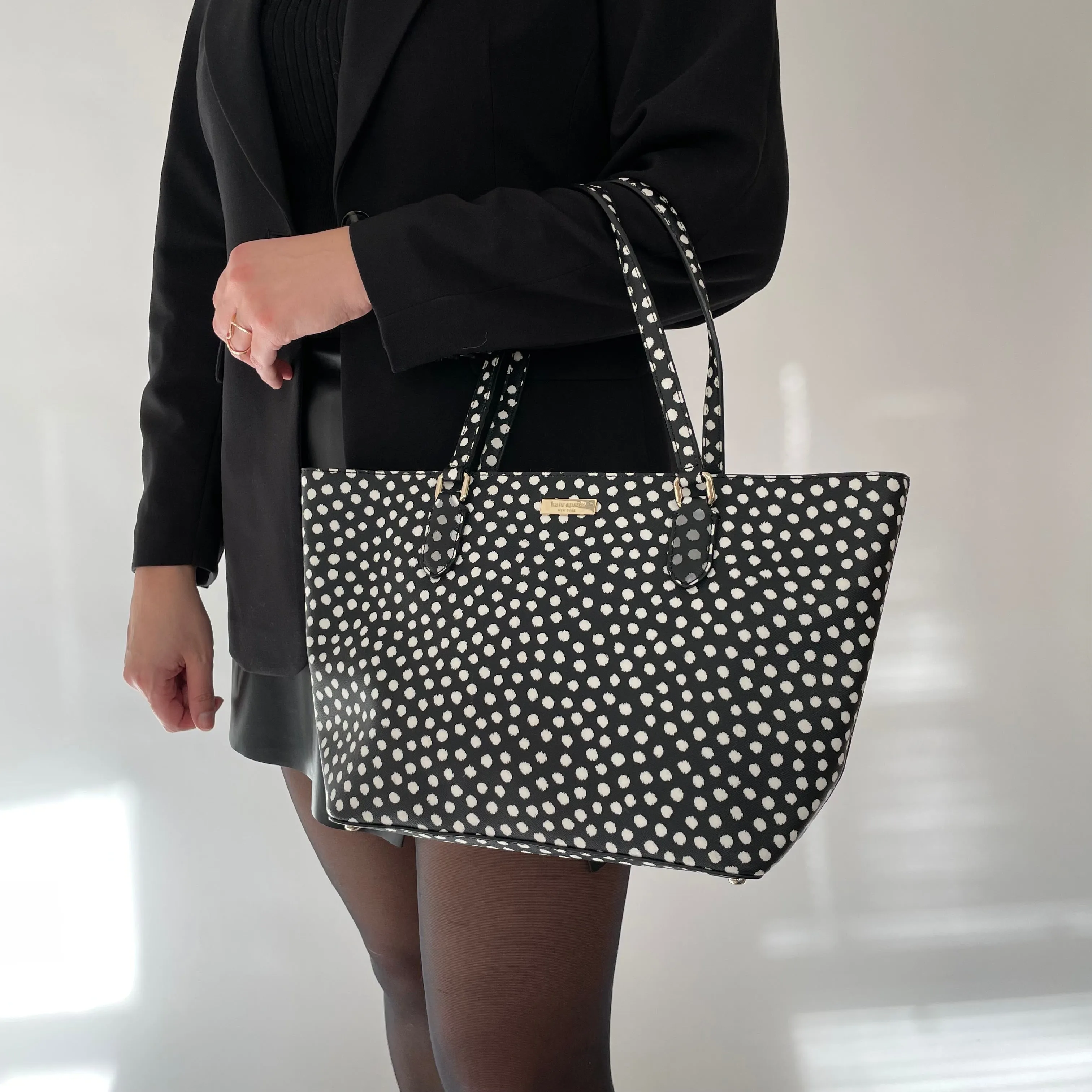 Kate Spade Laurel Way Black & White Polkadot Tote